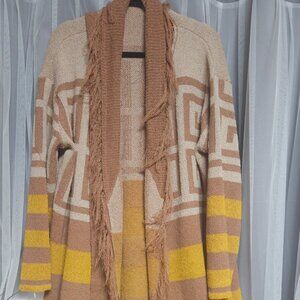 Davi & Dani Boho Fringe Open Cardigan | Geometric Southwestern Pattern | 1XL